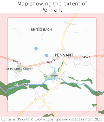 Map showing extent of Pennant as bounding box