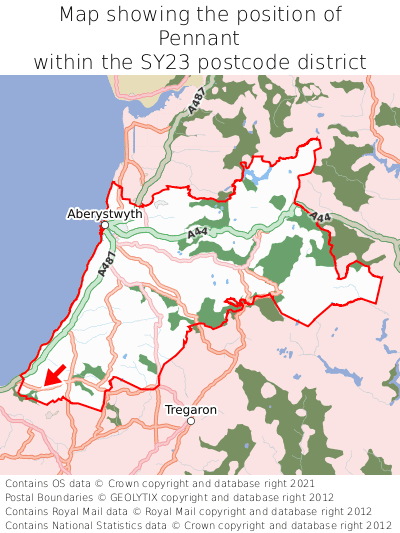 Map showing location of Pennant within SY23