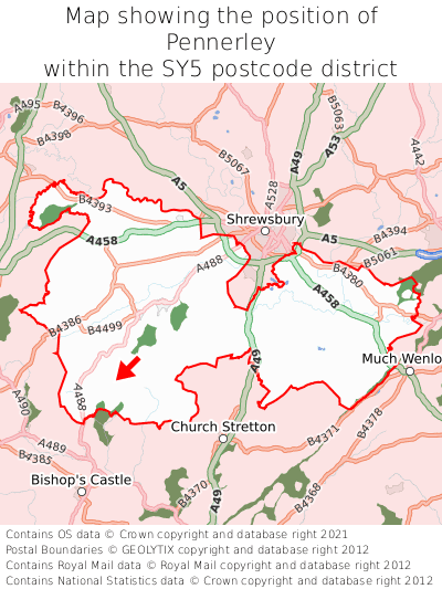 Map showing location of Pennerley within SY5