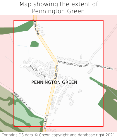 Map showing extent of Pennington Green as bounding box