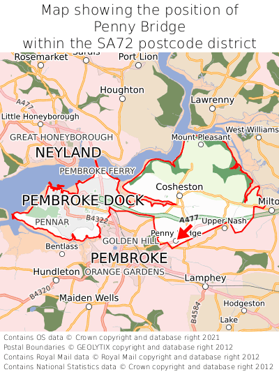 Map showing location of Penny Bridge within SA72