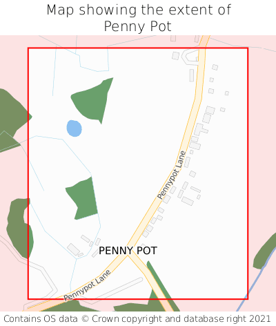 Map showing extent of Penny Pot as bounding box