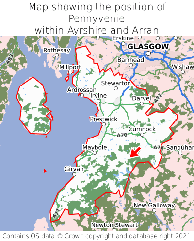 Map showing location of Pennyvenie within Ayrshire and Arran