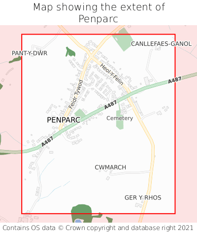 Map showing extent of Penparc as bounding box