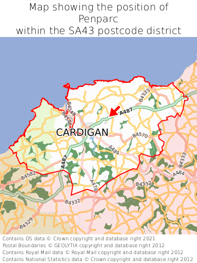 Map showing location of Penparc within SA43