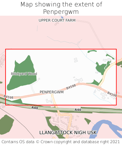 Map showing extent of Penpergwm as bounding box