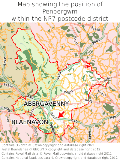 Map showing location of Penpergwm within NP7