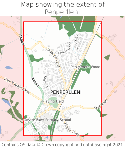 Map showing extent of Penperlleni as bounding box