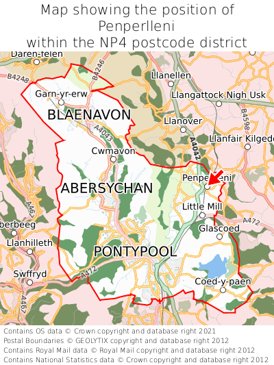 Map showing location of Penperlleni within NP4