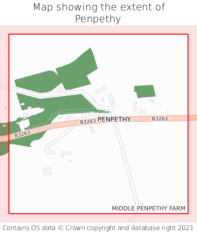 Map showing extent of Penpethy as bounding box