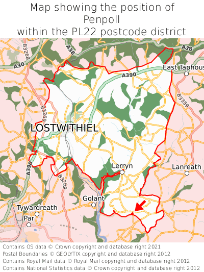 Map showing location of Penpoll within PL22