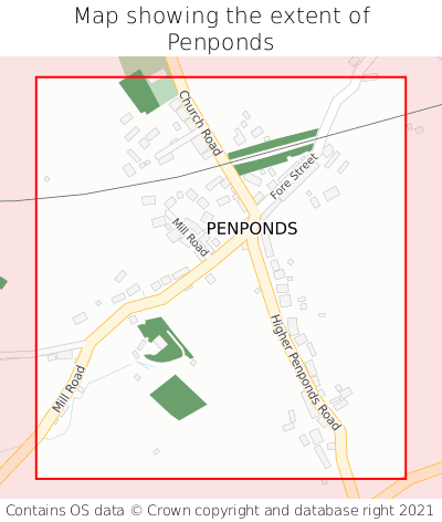 Map showing extent of Penponds as bounding box