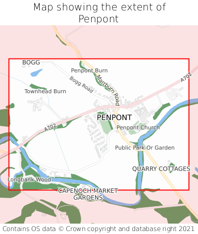 Map showing extent of Penpont as bounding box