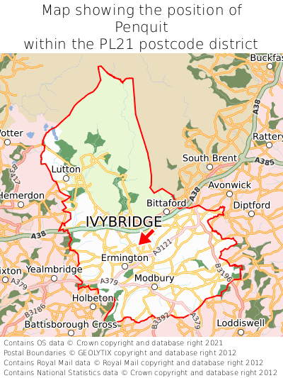 Map showing location of Penquit within PL21