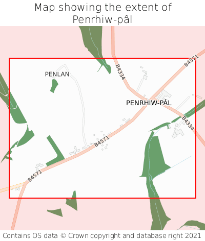 Map showing extent of Penrhiw-pâl as bounding box