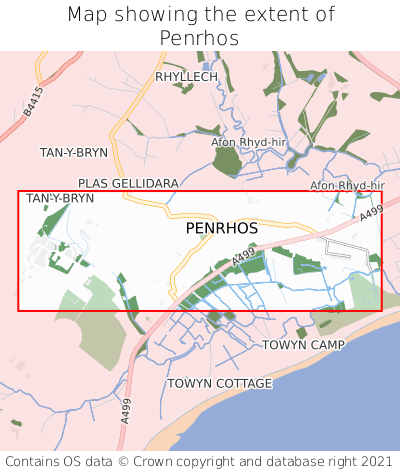 Map showing extent of Penrhos as bounding box