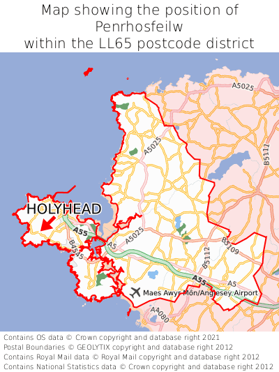 Map showing location of Penrhosfeilw within LL65