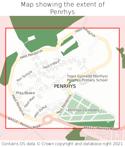 Map showing extent of Penrhys as bounding box