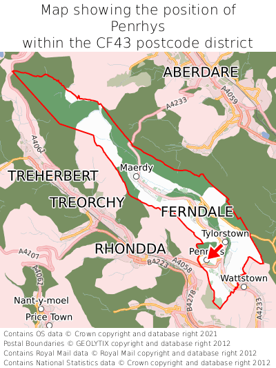 Map showing location of Penrhys within CF43