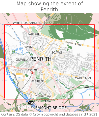 Map showing extent of Penrith as bounding box