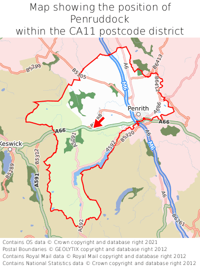 Map showing location of Penruddock within CA11