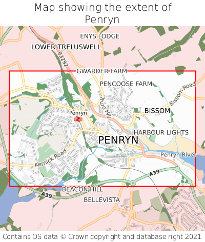 Map showing extent of Penryn as bounding box
