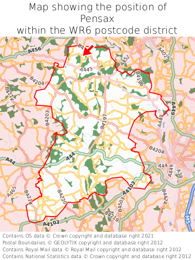 Map showing location of Pensax within WR6