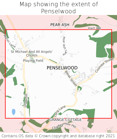 Map showing extent of Penselwood as bounding box