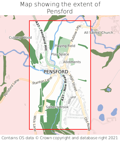 Map showing extent of Pensford as bounding box