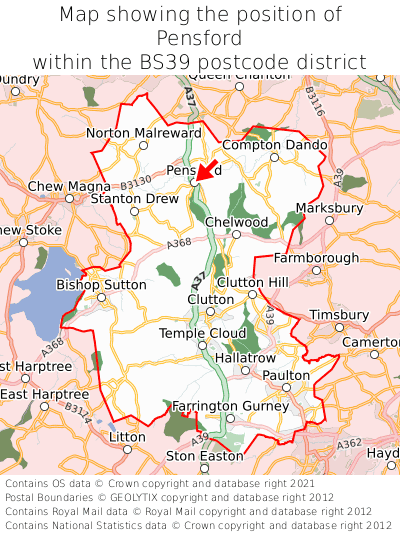 Map showing location of Pensford within BS39