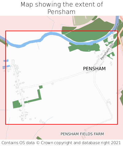 Map showing extent of Pensham as bounding box