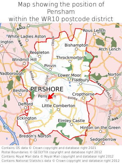 Map showing location of Pensham within WR10