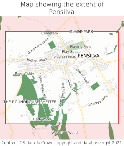 Map showing extent of Pensilva as bounding box