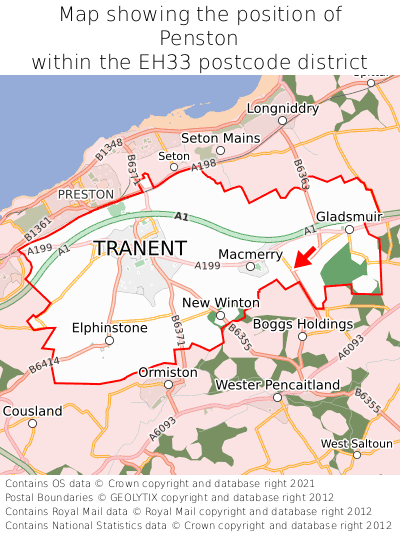 Map showing location of Penston within EH33