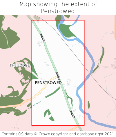 Map showing extent of Penstrowed as bounding box