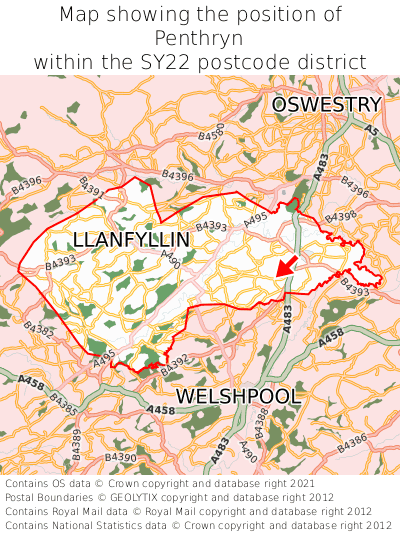 Map showing location of Penthryn within SY22