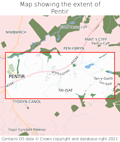 Map showing extent of Pentir as bounding box