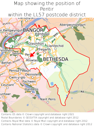 Map showing location of Pentir within LL57