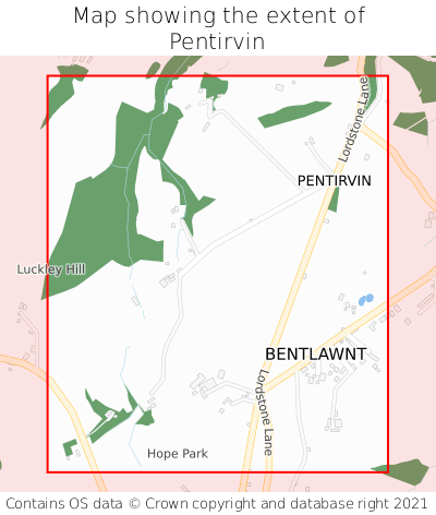 Map showing extent of Pentirvin as bounding box