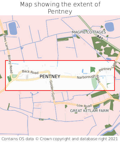 Map showing extent of Pentney as bounding box