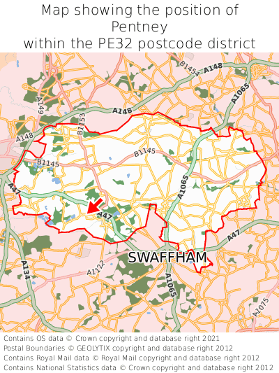 Map showing location of Pentney within PE32