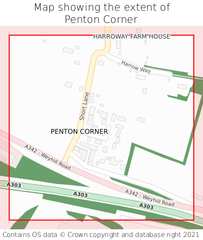 Map showing extent of Penton Corner as bounding box
