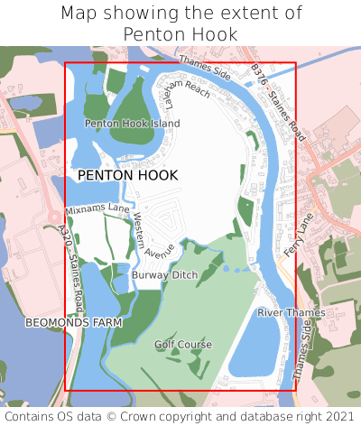 Map showing extent of Penton Hook as bounding box