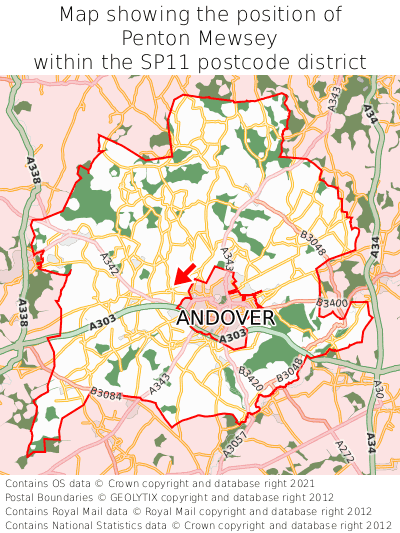 Map showing location of Penton Mewsey within SP11