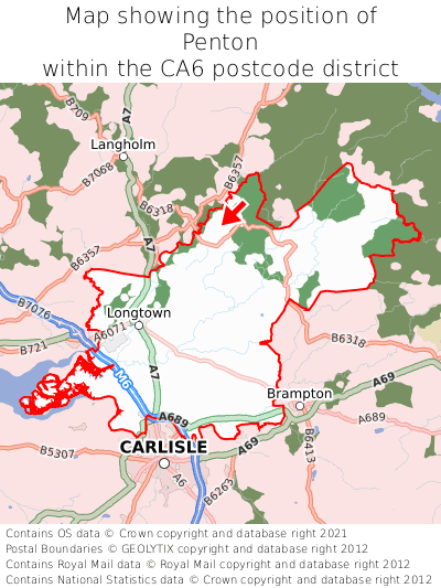 Map showing location of Penton within CA6