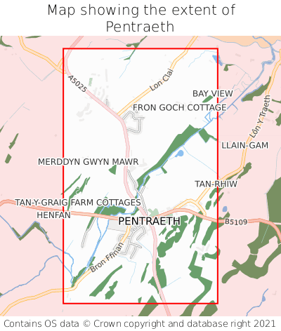 Map showing extent of Pentraeth as bounding box