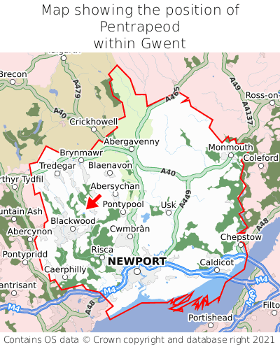Map showing location of Pentrapeod within Gwent