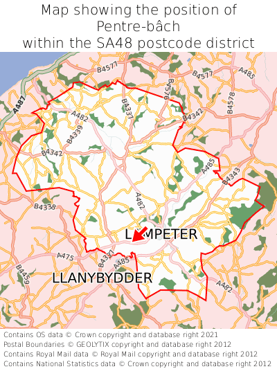 Map showing location of Pentre-bâch within SA48