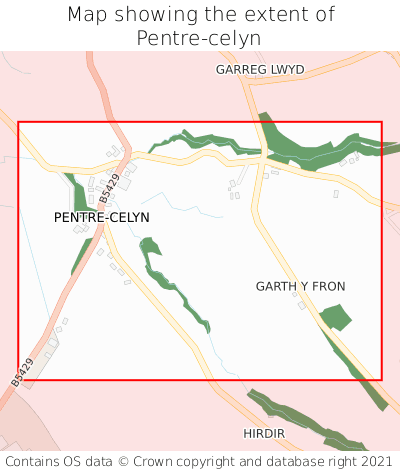 Map showing extent of Pentre-celyn as bounding box