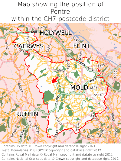 Map showing location of Pentre within CH7
